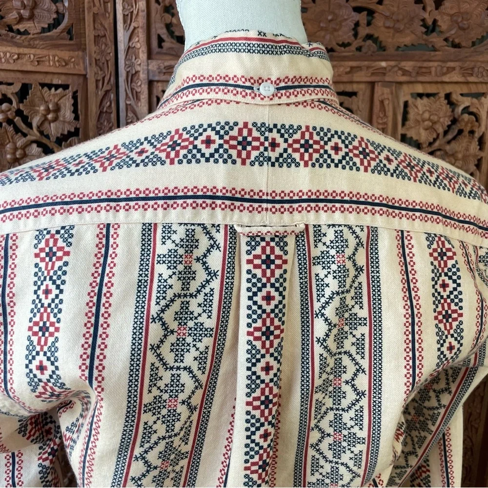 Gitman Bros Vintage Cream Button-Up Shirt with western cross stitch print - Picture 16 of 16